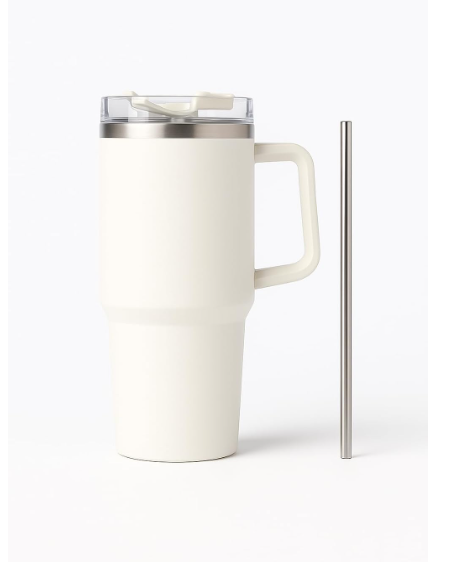 Insulated Travel Tumbler with Handle & Lid – Double Wall Stainless Steel Coffee Mug for Hot & Cold Drinks, Office & Car Use