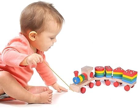 Wooden Train Toddler Toys, 4 Shape Sorter and Stacking Wooden Toys, Puzzle Toys for 1 2 3 Year Old Boys Girls, Preschool Educational Toys(Shape Train)