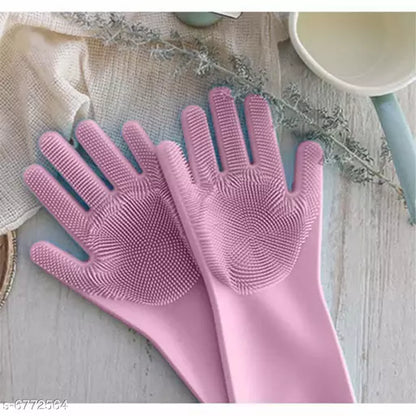 Reusable Silicone Cleaning Gloves with Scrubber – Multi-Purpose Dishwashing, Kitchen, Bathroom & Household Cleaning Gloves