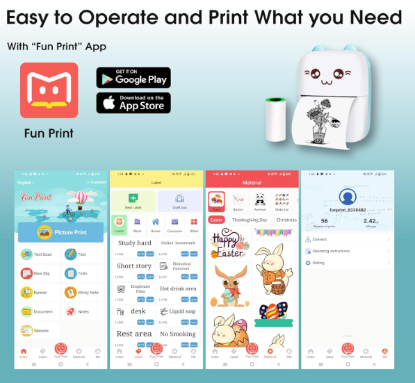 Mini Thermal Printer Wireless Portable Mini Thermal Printer with App Control