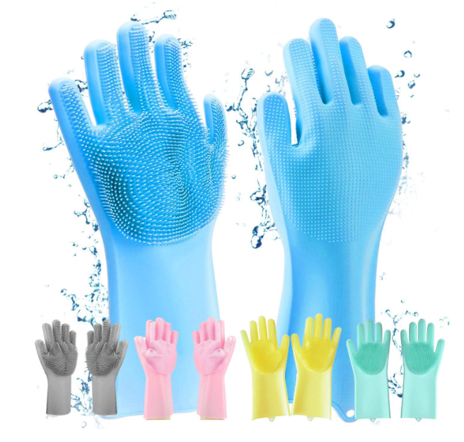 Reusable Silicone Cleaning Gloves with Scrubber – Multi-Purpose Dishwashing, Kitchen, Bathroom & Household Cleaning Gloves