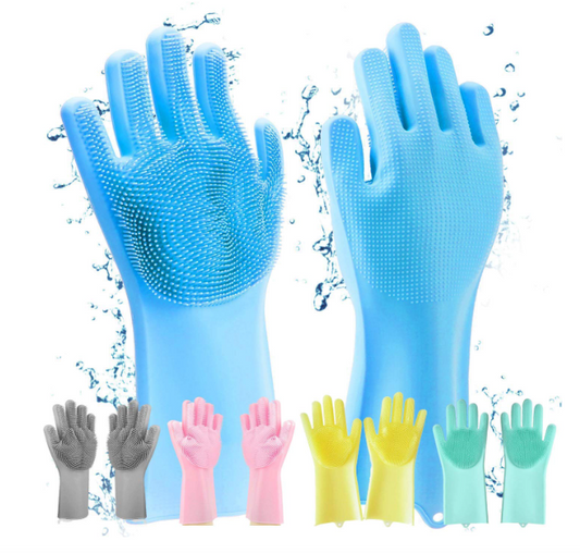 Reusable Silicone Cleaning Gloves with Scrubber – Multi-Purpose Dishwashing, Kitchen, Bathroom & Household Cleaning Gloves