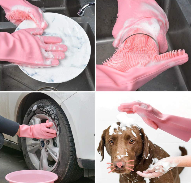 Reusable Silicone Cleaning Gloves with Scrubber – Multi-Purpose Dishwashing, Kitchen, Bathroom & Household Cleaning Gloves