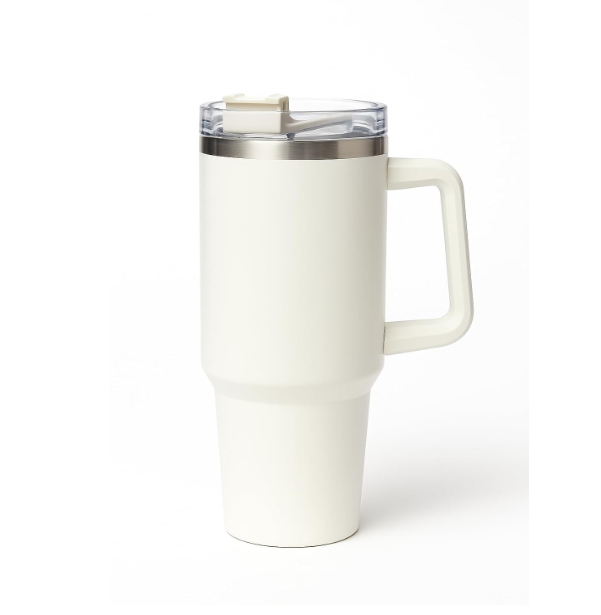 Insulated Travel Tumbler with Handle & Lid – Double Wall Stainless Steel Coffee Mug for Hot & Cold Drinks, Office & Car Use