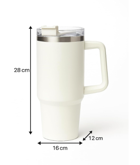 Insulated Travel Tumbler with Handle & Lid – Double Wall Stainless Steel Coffee Mug for Hot & Cold Drinks, Office & Car Use