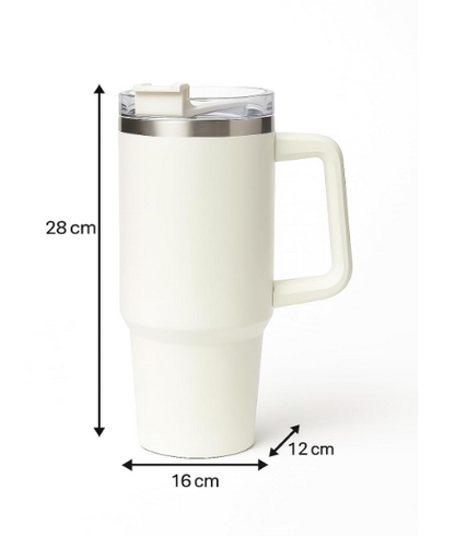 Insulated Travel Tumbler with Handle & Lid – Double Wall Stainless Steel Coffee Mug for Hot & Cold Drinks, Office & Car Use